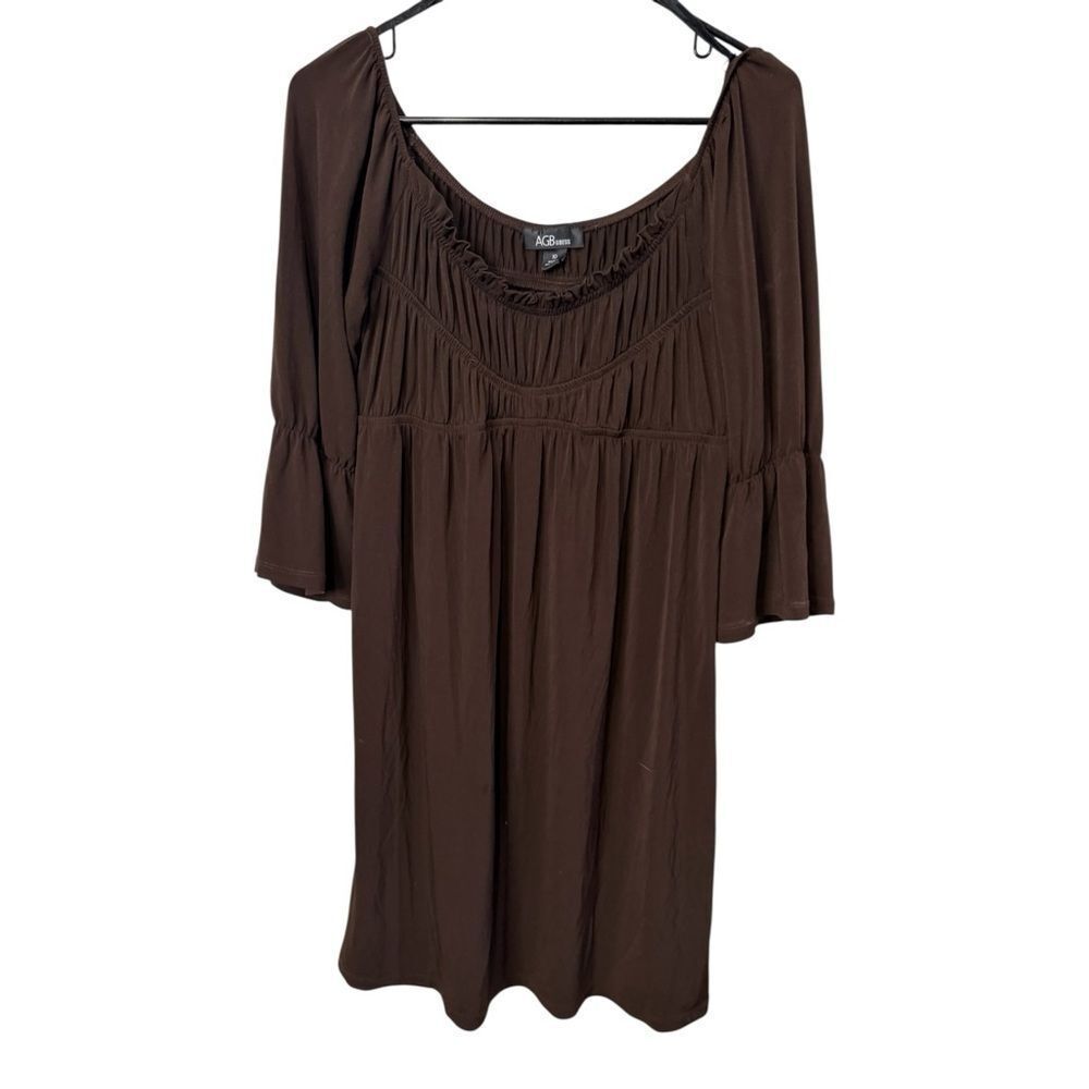 AGB Dress Brown Empire Waist Bell Sleeve Mini Dress Size 10